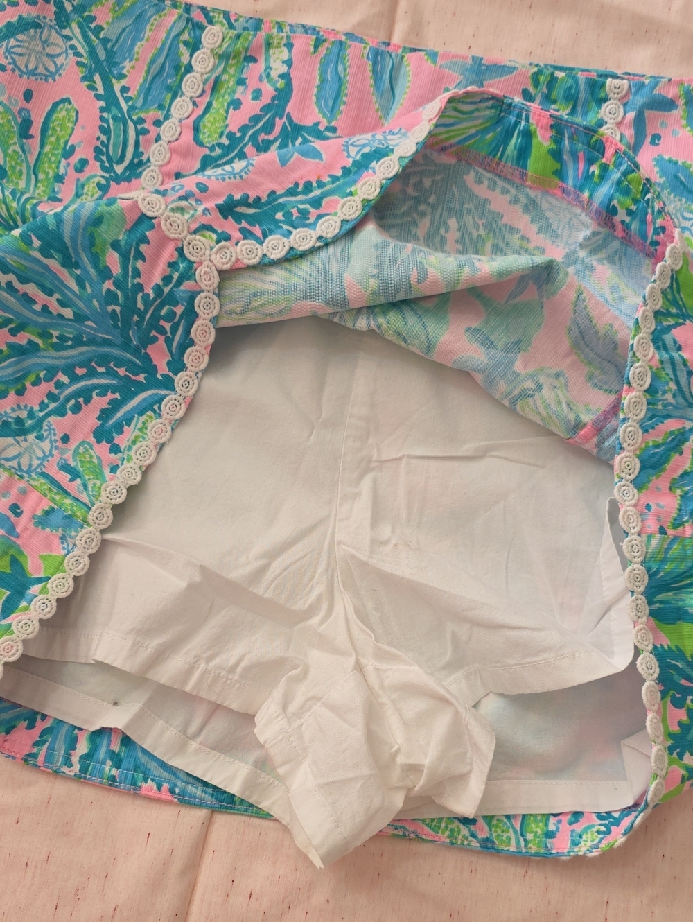 Lilly Pulitzer Pink with Aqua & Green Tropical Scalloped Skirt - Picture 6 of 10